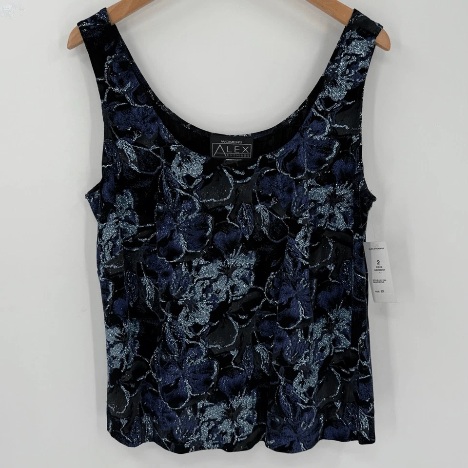 Alex Evenings 2-Piece Glitter Floral Jacket & Tank Set Black Purple Women 2X NWT - Image 4 of 4