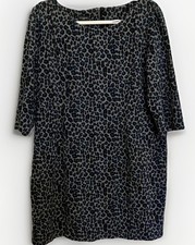 Talbots Womens Mini Dress Sz 16p Blue Grey Animal Print Shift Mob Wife Cheetah
