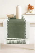 Table Runner - Wide with Dobby Stripe, Heavy Ribbed Weave & Double Knot Fring...