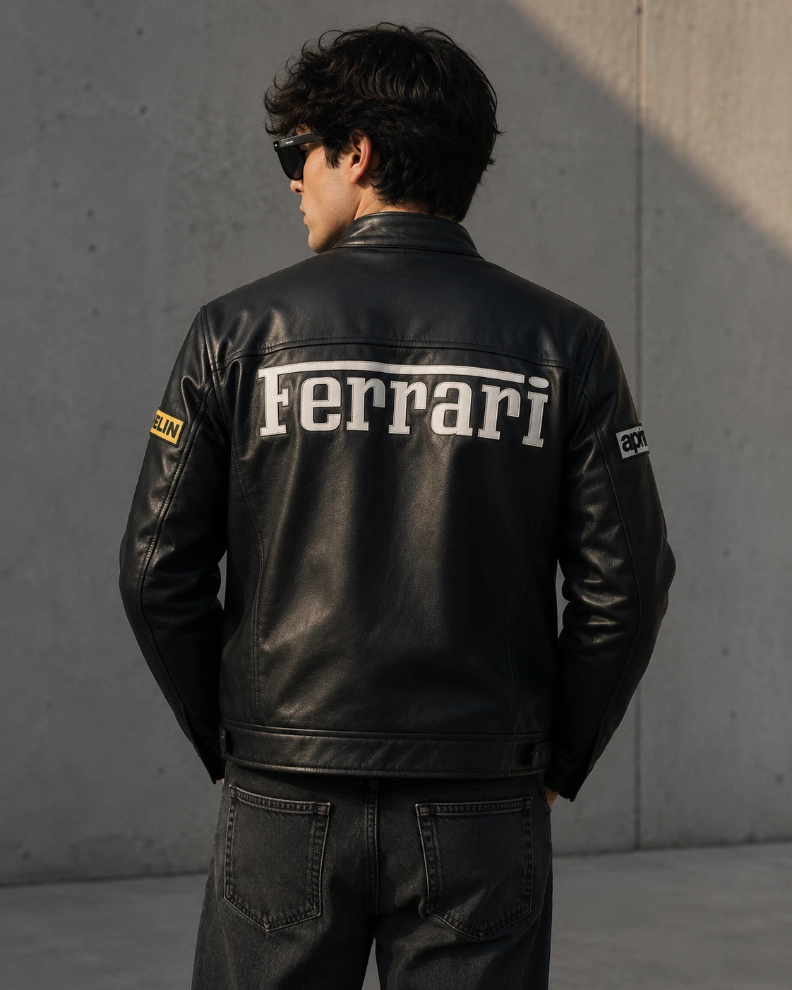 Men's Black & Red Ferrari Embroidered Vintage F1 Racing Leather Motorbike Jacket image 2