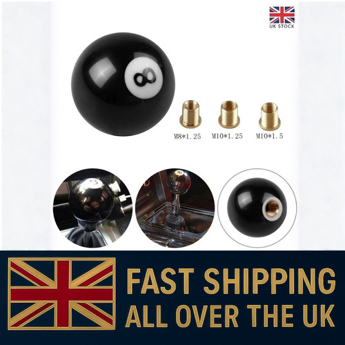 Universal Car 8 Pool Ball Gear Knob Shift Stick With Three Brass Inserts Black