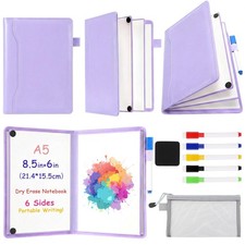 Feifeiya 6 Sides Dry Erase Notebook Portable White Board A5: 6" 9  , Purple
