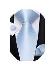 Mens Solid Color Tie and Pocket Square Set Woven Silk Plain Light Blue Solid