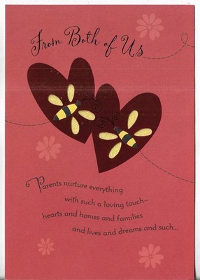 NEW VALENTINE Card 5.5x8-  For Parents From Both of Us Hearts w/Glittered Bees
