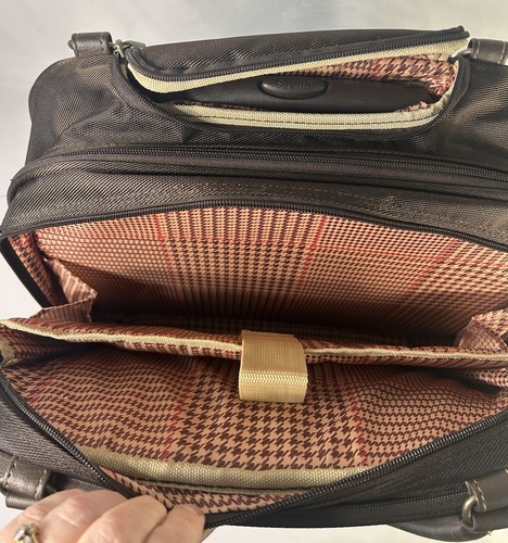 Ralph Lauren Chaps Rolling Laptop Briefcase Brown Leather Plaid Carry Overnight - Afbeelding 14 van 20