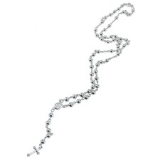 "Collar rosario de plata de ley 925 cuentas de 24"" - 5 mm, medalla y cruz de la Virgen María"