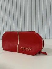 2025 NEW  No Tag Shiseido red leather bag Cosmetic Makeup Skincare Travel Bag