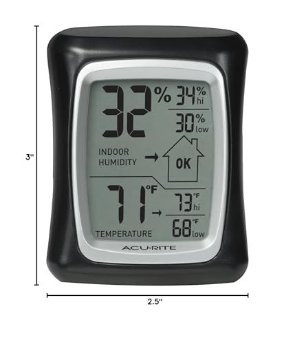 AcuRite Indoor Digital Thermometer & Hygrometer with Magnetic Only, Black 