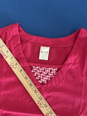 BLAIR Women s Summer Top Size XXL Petite Pink Lattice Neck Check Knit - New