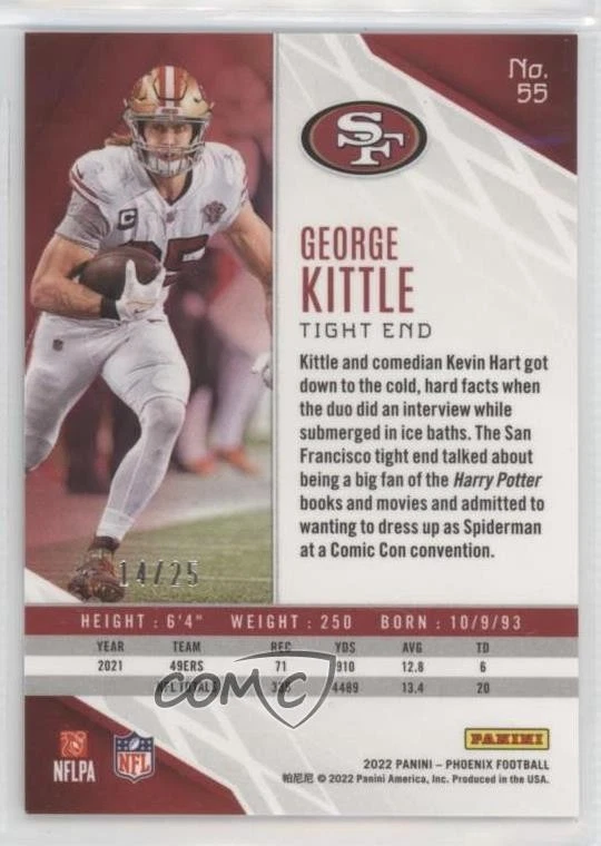 2022 Panini Phoenix Green Lazer /25 George Kittle #55 - Image 2 of 2
