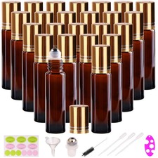 inice 24 Pack Roller Bottles for Essential Oils, Amber Galss 10ml Roll On Bot...