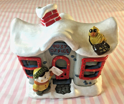 Vintage Plaster/Ceramic Post Office Covered in Snow 6'' Tall Signed by Artist