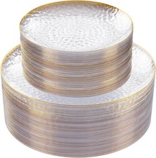 Clear Disposable Plates With Gold Rim,Heavy-duty Gold Plates,Hammered Party
