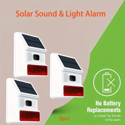 3PCS Solar- Motion Sensor Alarm System with Siren fits for Home, Farm, Warehouse