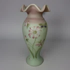Fenton Lotus Mist Satin Glass Daisy Dragonfly Vase #544/2750 Signed W Beck 10.5”