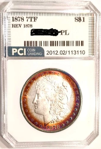 1878-P 7tf.  Gem BU ++ PL Proof-like Album Rainbow Toned Superb Morgan Dollar