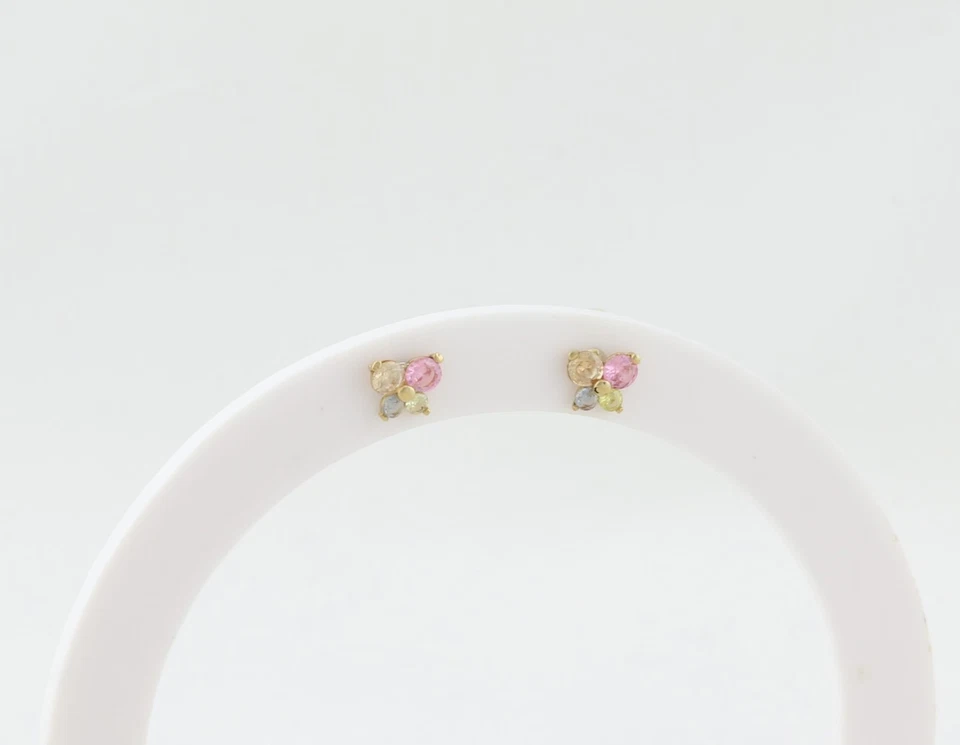 Pendientes pequeños tachuelas de oro amarillo de 10k de turmalina rosa, amatista, mariposa citrino Foto 3 de 4