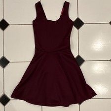 boohoo Fit & Flare Strappy Sleeveless Mini Dress Burgundy Solid Size UK 8 US 4