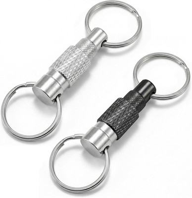 2 Pack Quick Release Keychain with Detachable Split Rings, Metal Pull Apart Key