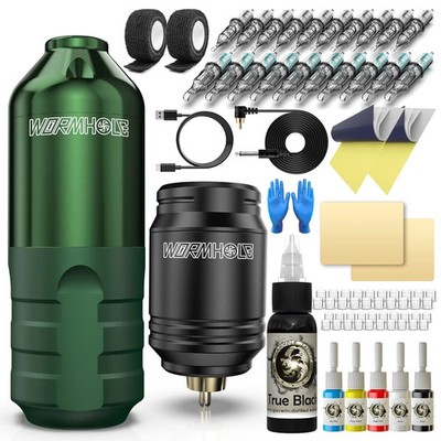 Wireless Tattoo Gun Kit Complete Rotary Pen Machine With Power Supply Ink Needle