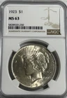 1923 Peace Dollar NGC MS63 $1 Silver BU Nice Tone Philadelphia Mint