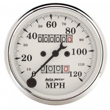 Autometer 1693 Gauge Speedometer 3 18in. 120mph Mechanical Old Tyme White