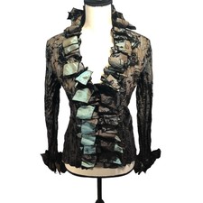 Lindi Iridescent Floral Ruffled Boho Coat Size Small