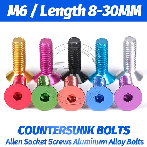 M6 Aluminum Alloy Countersunk Bolts Allen Socket Screws Anodized DIY 6-30mm - Picture 1 of 20
