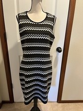 CALVIN KLEIN Women Size L Multicolor Crew Neck Sleeveless Sheath Sweater Dress