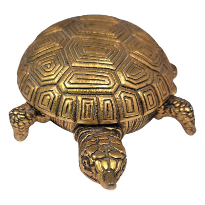 Vintage Swiss Looping Gold Gilt Metal Turtle Ornament 8-Day Alarm Clock Desk