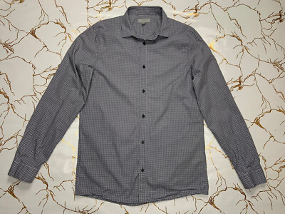COS Herren grau kariertes Button-Down Baumwollkragen Hemd Größe Small