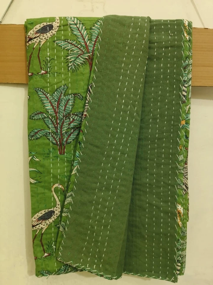 Manta Kantha India Hecha a Mano Algodón Vintage Estampado Animal Gudari Colcha Foto 2 de 3