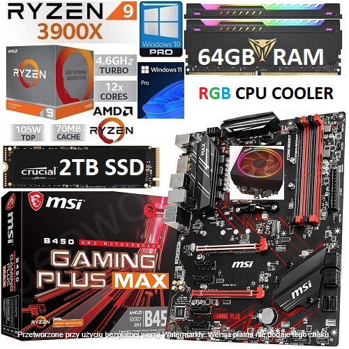 AMD Ryzen 9 3900X + 64GB RGB RAM + 2TB SSD + MSI B450 GAMING PLUS MAX - Picture 1 of 14