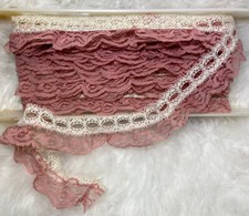 Vintage Pink Dusty Rose Blush Lace Ruffled Ribbon Edging Trim 10 Yards 380 in 