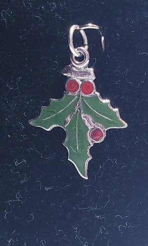 Mistletoe Charm Vintage Sterling Silver Enamel Mistletoe Pendant