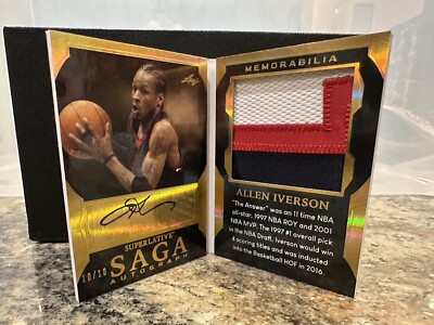 ALLEN IVERSON 2023 Leaf Superlative Saga 10/10 BOOK PATCH JERSEY AUTO Gold Ssp