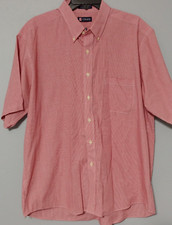 Chaps Button Shirt Wrinkle Free Mens XL 17-17 1/2 Half Slv. Pkt. Red White Check
