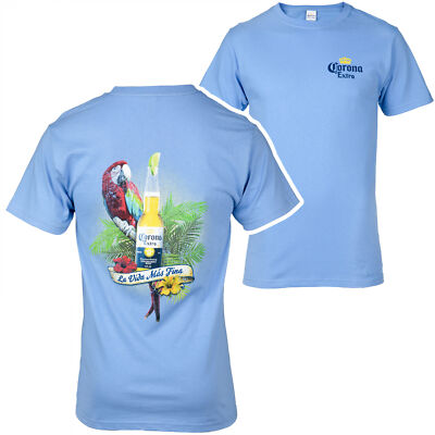 Corona Extra Parrot La Vida Mas Fina Blue Front and Back T-Shirt Blue