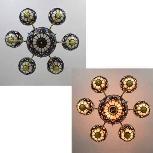 Tiffany Chandelier Pendant Light 7 Heads Dome Shade Glass Hanging Ceiling Lamp - Picture 5 of 14
