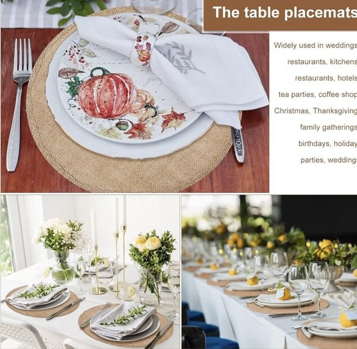 New! Set of 6 Burlap Round Placemat Natural Burlap Circle Rustic Table Decor - Picture 5 of 11