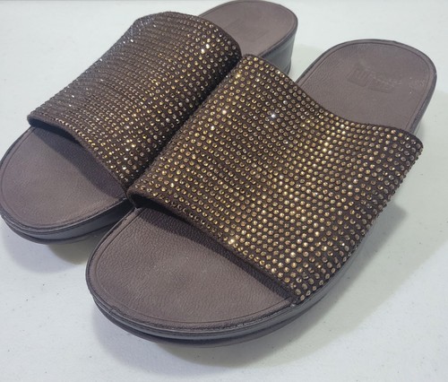 FitFlop Ginny Glitzer Pantolette Plateau Sandale Glitzerstone Braun Damen 7