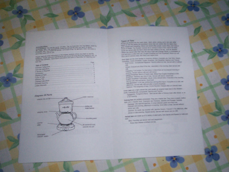MRS TEA by MR COFFEE Hot Tea Maker INSTRUCTION MANUAL eBay