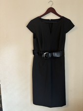 Antonio Melani Black Pinstripe Sheath Dress Belted Size 8 Career Office