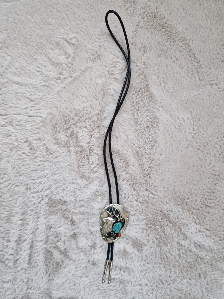 Trachtenschmuck Anhänger Vintage Leder Silber Hirsch Türkis Stein Zustand GUT