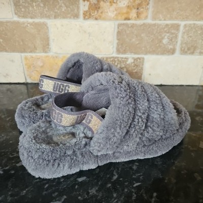UGG Fluff Yeah Shearling Grey Slides Hausschuhe Gr. UK 3