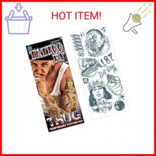 Prison 18 and Life Temporary Tattoo FX Costume Kit (14 Tattoos), Black/White