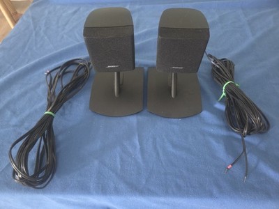 2 Bose Single Cube Speakers Lifestyle Acoustimass  w Metal Stands & Speaker Wire