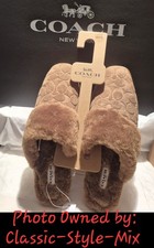 COACH SHERPA/SUEDE FLAT MULES FASHION WEAR IN TOBACCO COLOR;SIZE 10;NWT;SOLD OUT