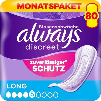 ALWAYS Discreet Inkontinenzeinlagen Long, 80 Binden (4 x 20 Stück) Monatspaket