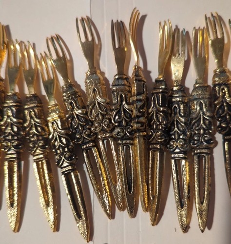 Appetizer Flatware Siam Brass Bronze Thailand Cocktail Olive Forks Cheese Knives - Picture 4 of 9